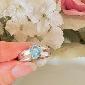 Vintage 90s Sterling Silver Aquamarine Ring High 4 Prong Split Shank Sz 10 NIB
